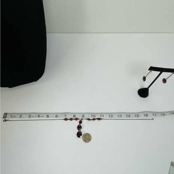 Victorian Gold Tone and Dark Red Necklace and Earring Set - Picture 11 of 11